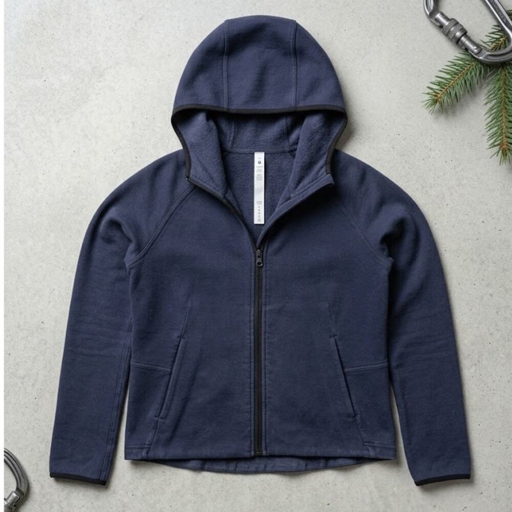 Lululemon Navy Blue Sweater Knit Fleece Full Zip Hoodie Jacket Paneled Back